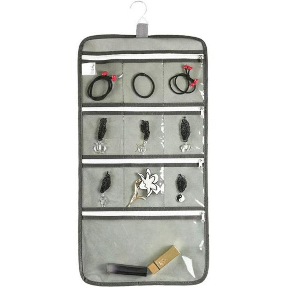 Hanging Jewelry Organizer Travel Storage Bag with 10 Clear Zipper Pockets Closet